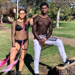 Black Long sleeve Mesh Extra Long shirt, vampy Halloween rave costume